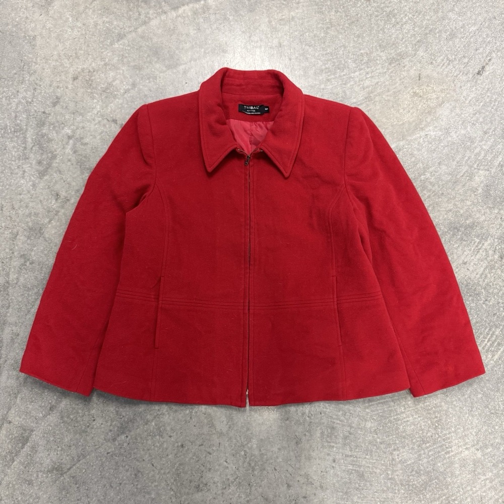 Women's 16P Vintage Red Wool Blend Jacket Full Zip Peacoat Coat Preppy Work